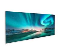 islandburner Impression sur toile Motif aurores boréales sur la rive du lac glacé 120 x 40 cm