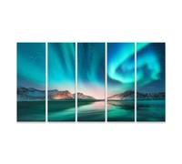 islandburner Impression sur toile Motif aurores boréales sur la rive du lac glacé - Toile 160 x 80 cm - 5 pièces XXL
