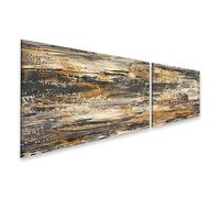 islandburner Impression sur toile Motif bois patiné avec nœuds et approches de branches - Toile 160 x 40 cm - 2 pièces