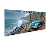 islandburner Impression sur toile - Motif coccinelle Volkswagen classique dans la forêt - Panorama