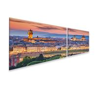 islandburner Impression sur toile motif coucher de soleil Florence Vue urbaine Architecture Duomo Arno Éclairage sur toile 160 x 40 cm 2 pièces