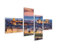islandburner Impression sur toile motif coucher de soleil Florence Vue urbaine Architecture Duomo Arno Éclairage sur toile 150 x 80 cm 4 pièces