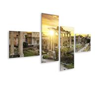 islandburner Impression sur toile motif coucher de soleil sur les ruines de la Rome antique à la lumière du soir - Toile 150 x 80 cm - 4 pièces