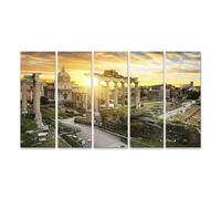 islandburner Impression sur toile motif coucher de soleil sur les ruines de la Rome antique à la lumière du soir - Toile 160 x 80 cm - 5 pièces XXL