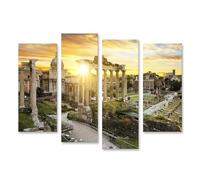 islandburner Impression sur toile motif coucher de soleil sur les ruines de la Rome antique à la lumière du soir - Toile 130 x 80 cm - 4 pièces