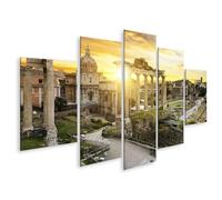 islandburner Impression sur toile motif coucher de soleil sur les ruines de la Rome antique à la lumière du soir - Toile 170 x 80 cm - 5 pièces
