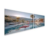 islandburner Impression sur toile motif flamant rose au bord d'une piscine moderne avec paysage de palmiers à Palm Springs - 2 pièces