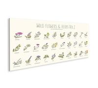 islandburner Impression sur toile Motif fleurs et herbes sauvages Illustration Vintage 1 Toile 120 x 40 cm Panorama