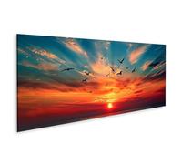 islandburner Impression sur toile Motif oiseaux à l'horizon contre le coucher du soleil sur toile 120 x 40 cm