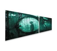 islandburner Impression sur toile Motif ombre dans une scène brumeuse derrière hublot - Toile 160 x 40 cm - 2 pièces