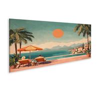islandburner Impression sur toile Motif paix estivale sur la mer Méditerranée avec palmiers et coucher de soleil sur toile 120 x 40 cm
