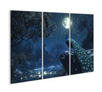 islandburner Impression sur toile Motif paon sous le clair de lune dans une forêt mystique