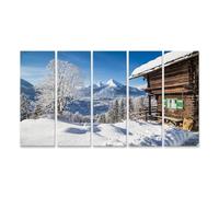 islandburner Impression sur toile Motif paysage alpin enneigé avec une cabane en bois rustique Berchtesgaden Watzmann - Toile 160 x 80 cm - 5 pièces XXL