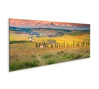 islandburner Impression sur toile Motif paysage idyllique Toscane Coucher de soleil Route de campagne sinueuse 120 x 40 cm