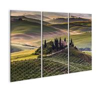 islandburner Impression sur toile motif paysage Toscane avec villa et cyprès dans les huegeln - Toile 130 x 80 cm - 3 pièces