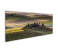 islandburner Impression sur toile Motif paysage traditionnel de Toscane, collines, prairie calme, silence, Va, 120 x 40 cm, panorama