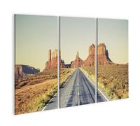 islandburner Impression sur toile Motif route du désert vers l'horizon dans Monument Valley - Toile 130 x 80 cm - 3 pièces