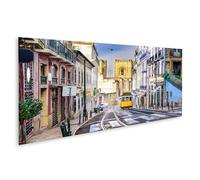 islandburner Impression sur toile Motif tramway dans une vieille ville historique avec architecture - Toile 120 x 40 cm - Panorama