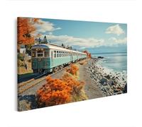 islandburner Impression sur toile Motif voyage en train le long de la côte pittoresque - Toile 80 x 40 cm