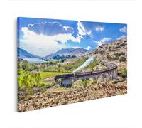 islandburner Impression sur toile Motif voyage en train sur un vieux pont ferroviaire dans un paysage pittoresque - Toile 100 x 57 cm