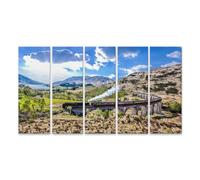 islandburner Impression sur toile Motif voyage en train sur un vieux pont ferroviaire dans un paysage pittoresque - Toile 160 x 80 cm - 5 pièces XXL
