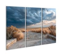 islandburner Impression sur toile - Nuages d'orage dramatiques sur la prairie - Décoration murale pour salon - Pour les amoureux de la nature - 3 pièces