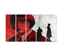 islandburner Impression sur toile Ombre rouge Silhouette et portrait de femme Œuvre d'art - Toile 160 x 80 cm - 5 pièces XXL