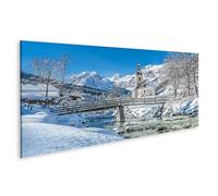 islandburner Impression sur toile Paysage d'hiver avec église et pont dans les montagnes - Toile 120 x 40 cm - Panorama