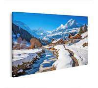 islandburner Impression sur toile Paysage d'hiver avec montagnes et village - 80 x 40 cm