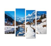 islandburner Impression sur toile Paysage d'hiver avec montagnes et village - Toile 130 x 80 cm - 4 pièces