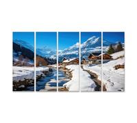 islandburner Impression sur toile Paysage d'hiver avec montagnes et village - Toile 160 x 80 cm - 5 pièces XXL