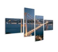 islandburner Impression sur toile - Pont de Bosphore majestueux - Décoration murale pour salon - Pour les fans de voyage - 4 pièces - Édition E1