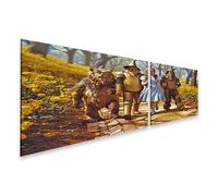 islandburner Impression sur toile Quatre amis sur le chemin de briques jaunes au pays enchanté - Toile 160 x 40 cm - 2 pièces
