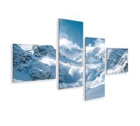 islandburner Impression sur toile représentant des montagnes enneigées avec une avalanche dramatique et un ciel bleu