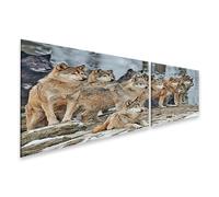 islandburner Impression sur toile représentant une meute de loups dans la forêt d'hiver debout et allongée sur une colline - Toile 160 x 40 cm - 2 pièces