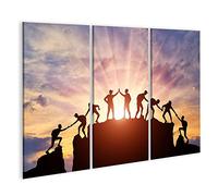 islandburner Impression sur toile Silhouette Alpiniste Travail d'équipe Scène conceptuelle Équipe Alpinistes - Toile 130 x 80 cm - 3 pièces