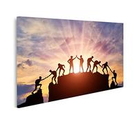 islandburner Impression sur toile Silhouette Alpiniste Travail d'équipe Scène conceptuelle Équipe Alpinistes - Toile 100 x 57 cm
