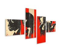 islandburner Impression sur toile style film noir personnages dessinés sur fond rouge - toile 150 x 80 cm - 4 pièces
