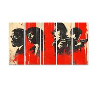 islandburner Impression sur toile style film noir personnages dessinés sur fond rouge - toile 160 x 80 cm - 5 pièces XXL
