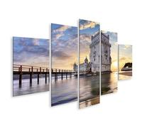 islandburner Impression sur toile Tour au coucher du soleil sur la mer Architecture et nature Toile 170 x 80 cm 5 pièces