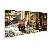 islandburner Impression sur toile Vespa dans une rue pavée pittoresque - Toile 120 x 40 cm - Panorama