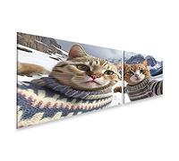 islandburner JABS-2K Impression sur toile Chats dans un pull, selfie, animaux amusants, vacances, montagnes, IA générée, images murales