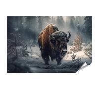islandburner JBPA-PGR Poster photo XXL Bison debout Forêt Neige Animaux sauvages naturels Impression photo de qualité supérieure