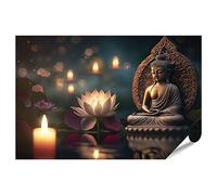 islandburner JEKE-PGR Poster XXL Bouddha Purnima Vesak Jour Bouddha Statue Fleur de lotus Lumière de Bougie Photographie Premium Images Photo