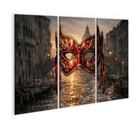 islandburner Lot de 3 tableaux sur toile motif masque vénitien rouge et doré pour décoration murale