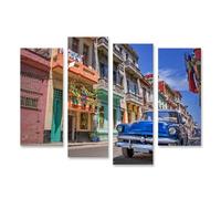 islandburner Lot de 4 tableaux sur toile multicolores avec scène de voiture classique à Cuba