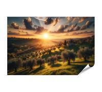 islandburner Poster Coucher de soleil sur le paysage Toscane avec oliveraies - Poster 130 x 90 cm