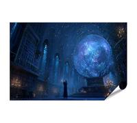 islandburner Poster de qualité supérieure - Bibliothèque gothique mystique avec corps céleste lumineux - Standard