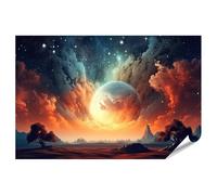 islandburner Poster de qualité supérieure - Ciel étoilé sur pays de rêve coloré avec nuages lumineux - 130 x 90 cm