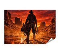 islandburner Poster de qualité supérieure Cowboy solitaire au coucher du soleil - Tableau mural occidental - Grand format